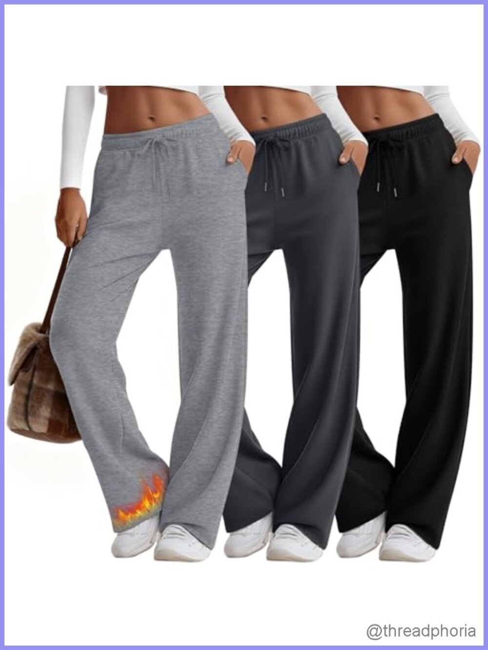 3pk Women's Fleece Wide Leg Pants Thermal Sweatpants with Pockets